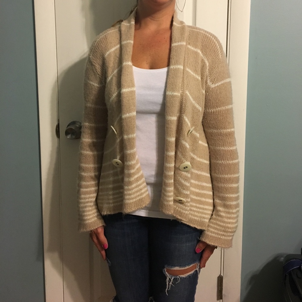 Free People tan & white stripe open cardigan. XS